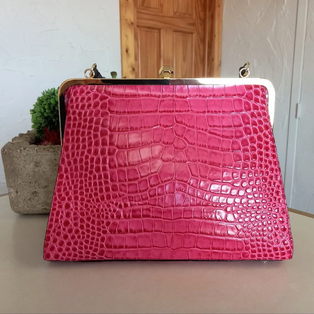 Frances Valentine Jackie Frame Bag, Embossed leather in Pink - Picture 13 of 16